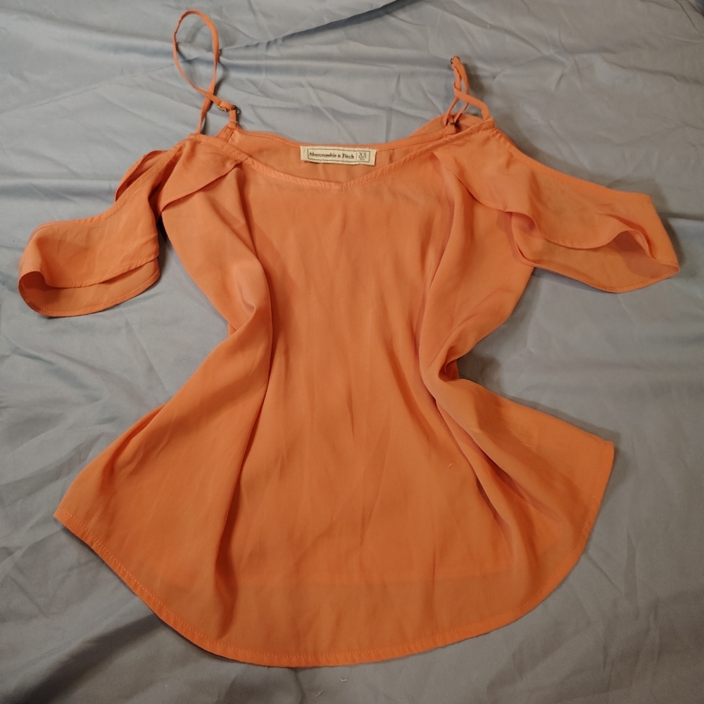 2013 Abercrombie And Fitch XS Orange/Peach Cold-Shoulder Spaghetti-Strap Cami